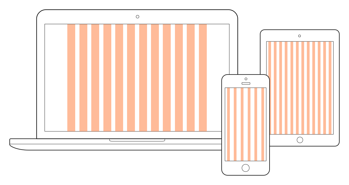 Het responsive grid en de columns op een laptop, tablet en mobiel